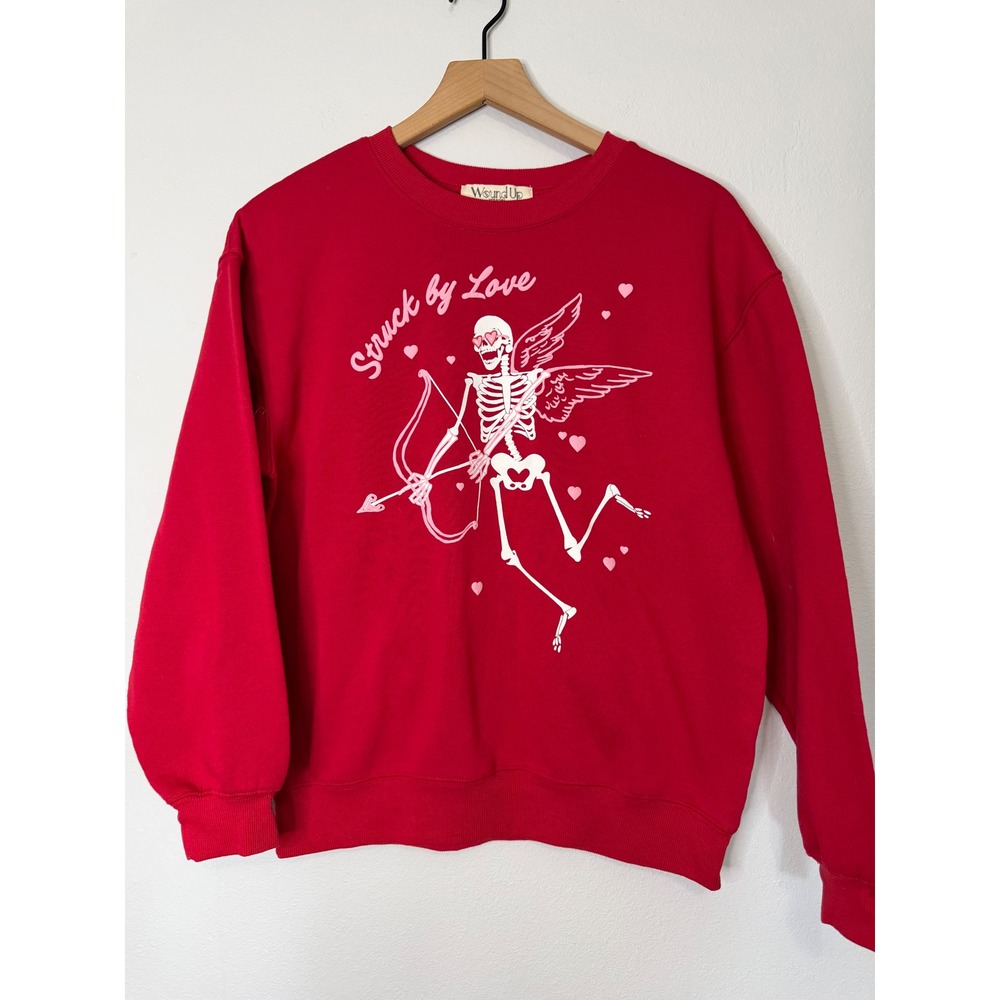 Wound Up - Red Sweatshirt Skeleton Love Themed Women's Size Small